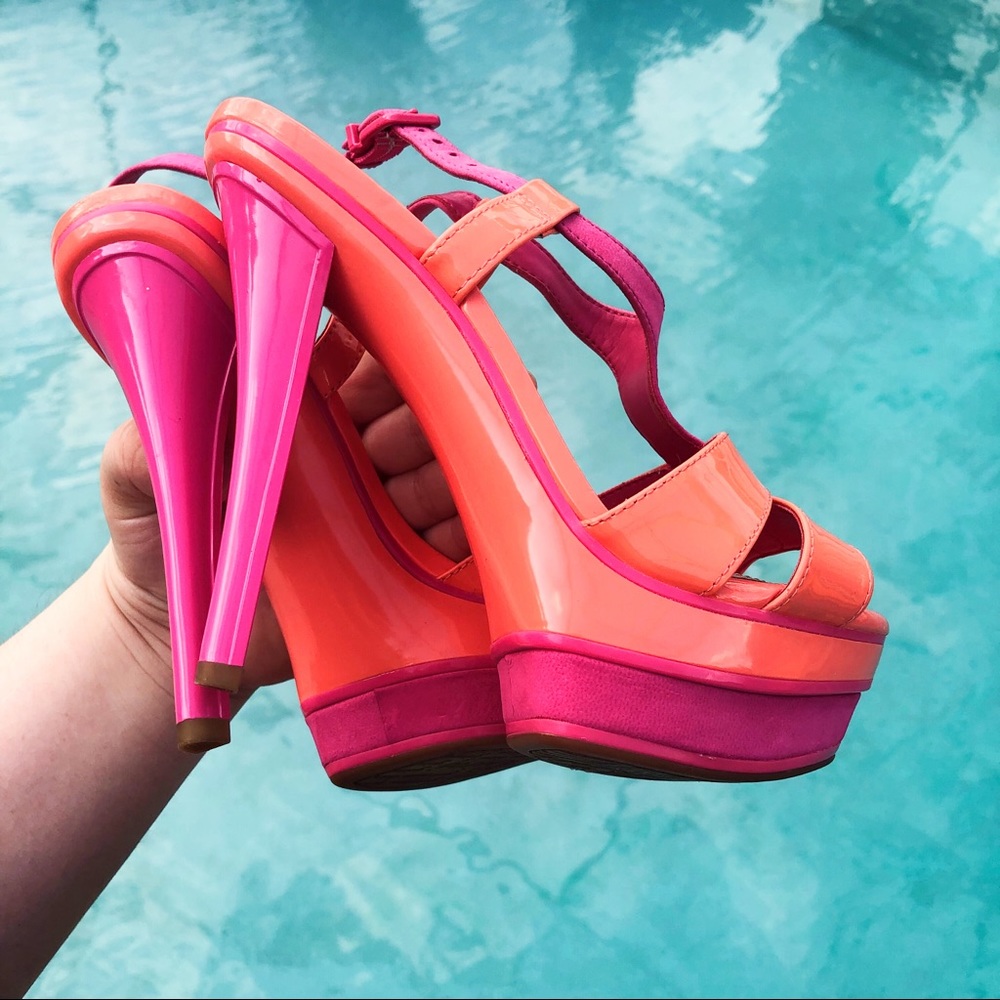 Orange and pink T-Strap Gianni Bini Platform Heels